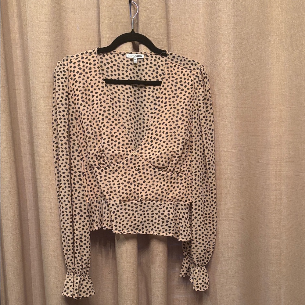 Casual Black and Cream Polka Dot Blouse